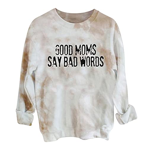 Women Vintage Letter Print Tops,Long Sleeve Crewneck Bleach Tshirt,Casual Loose Fit Trendy Workout Going Out Sweatshirt