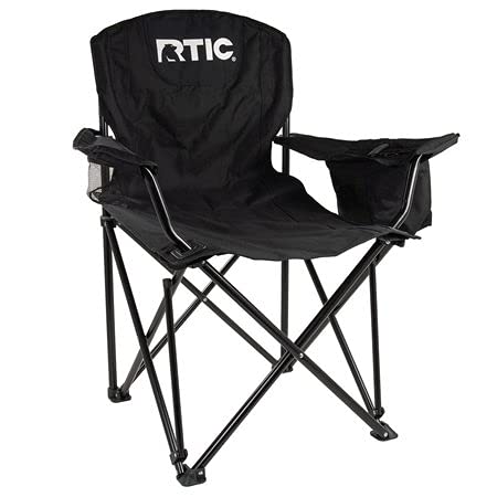 RTIC Folding Camping Chair, Black, Portable Outdoor Camping Chair with Arm Rest, Built-in 4 Can Cooler, Folds Quickly for Easy Storage in Carry Bag