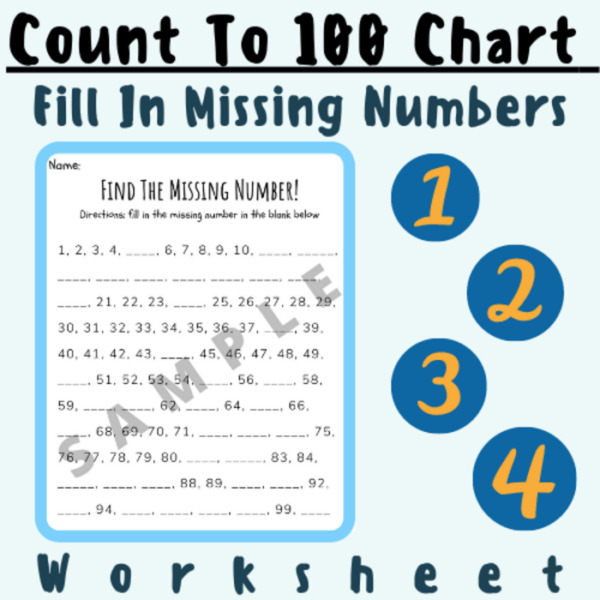 Count To 100 Chart (Fill In Missing Numbers) Printable [Kindergarten, 1st Grade] For K-5 Teachers and Students in the Math Classroom