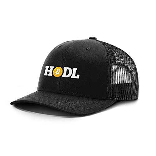 BustedTees HODL Bitcoin Back Mesh Hat for Casual Wear – Baseball Cap for Men Breathable Mesh Back Adjustable Snapback Strap (Black Front/Black Mesh)