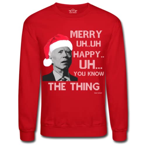 Funny Joe Biden Merry UH UH Ugly Christmas Sweater | Hilarious Mumbling Biden Tacky Xmas Pullover Sweatshirt for Men or Women (Large) Black