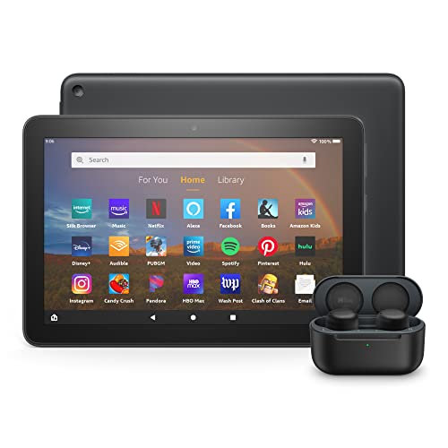 Fire HD 8 Plus tablet Echo Buds bundle including Fire HD 8 tablet (Black, 64 GB), Lockscreen Ad-Supported, 8″ HD display, and All-new Echo Buds