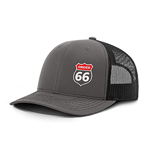 BustedTees Order 66 Back Mesh Hat for Casual Wear – Baseball Cap for Men Breathable Mesh Back Adjustable Snapback Strap (Charcoal Front/Black Mesh)