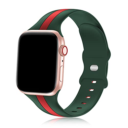 iWabcertoo Designer Sport Bands Compatible with Apple Watch Bands 42mm 44mm 45mm 49mm Women and Men,Soft Silicone Replacement Strap Bands for iWatch Series 8 7 6 5 4 3 2 1 SE Ultra Army Green Red