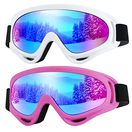 Braylin 2-Pack Kids Ski Goggles, Snowboard Goggles for Men, Women, Youth, Boys or Girls, Snowmobile Goggles