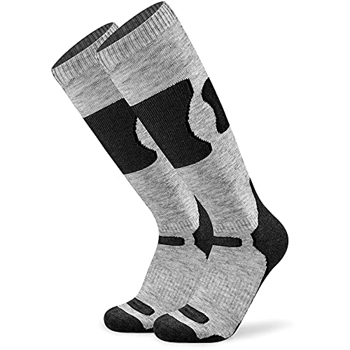 Busy Socks Men’s Ski Socks Size 10-13, Women Plus Size Long Fuzzy Padded Most Comfortable Warm Organic Fleece Lined Wool Socks for Gifts, Large, 1 Pair Grey
