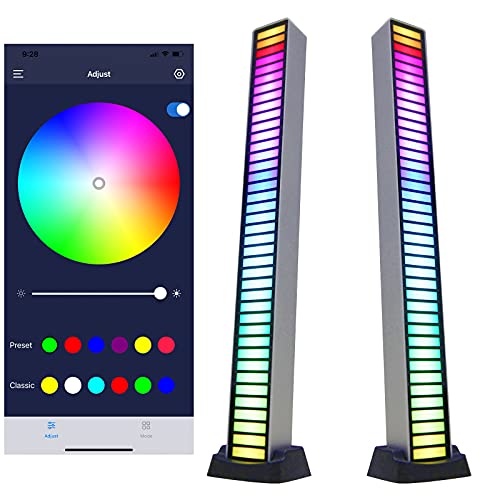 ELFOLD Pair of 40 Bit RGB Light Bar , Voice-Activated Pickup Rhythm Light for Music Game Room,Car Ambient Lighting (40 LED Silver)