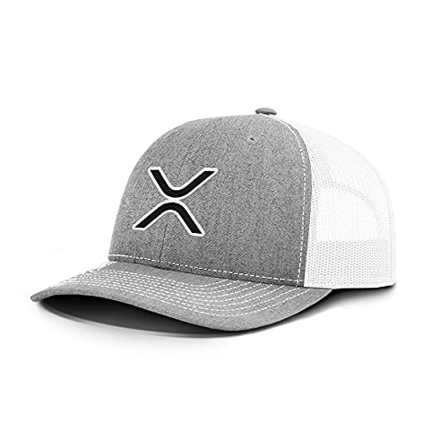 BustedTees XRP Logo Back Mesh Hat for Casual Wear – Baseball Cap for Men Breathable Mesh Back Adjustable Snapback Strap (Heather Front/White Mesh)