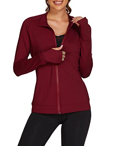 Pinspark Womens Full Zip Running Jacket Thermal Cycling Golf Workout Jackets Cold Weather Outwear Wine Red M