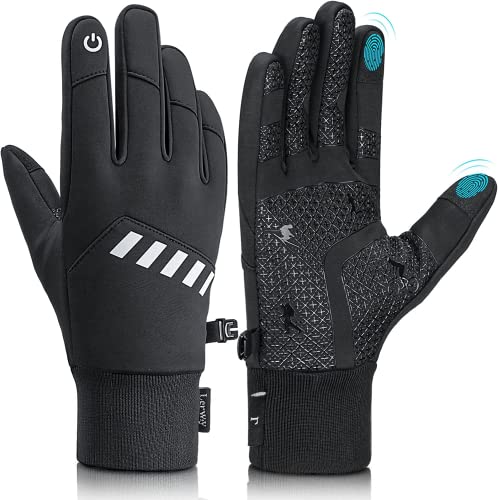 LERWAY Winter Gloves for Men and Women, Touchscreen Gloves with Anti-Slip Silicone Patterns, Water-Resistant, Windproof, Premium Warm Black Gloves for Driving, Cycling, Hiking, Running