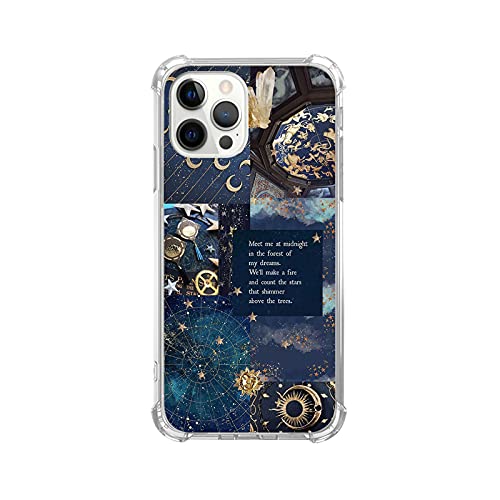 Fisgerod Vintage Celestial Sun Moon Star Collage Phone Case for iPhone 13 Pro, Aesthetic Space Planet Star Case for Girls Women Men, Unique Trendy TPU Bumper Cover Case for iPhone 13 Pro