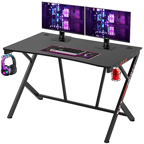 Computer Gaming Desk 45″ PC Computer Desk Ergonomic Gaming Table Gamer Workstation with Mouse Pad, Headphone Hook, Cup Holder (Red)