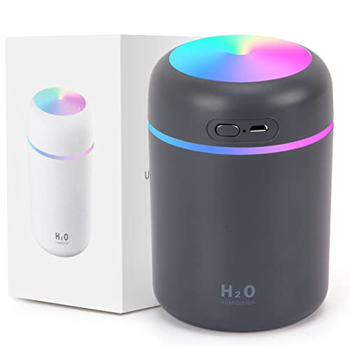 Colorful Cool Mini Humidifiers with LED Night Light, USB 300ml Mist Humidifiers for Car Office Room Bedroom, 26db Quiet Ultrasonic Humidifiers, Portable Diffuser for Essential Oils