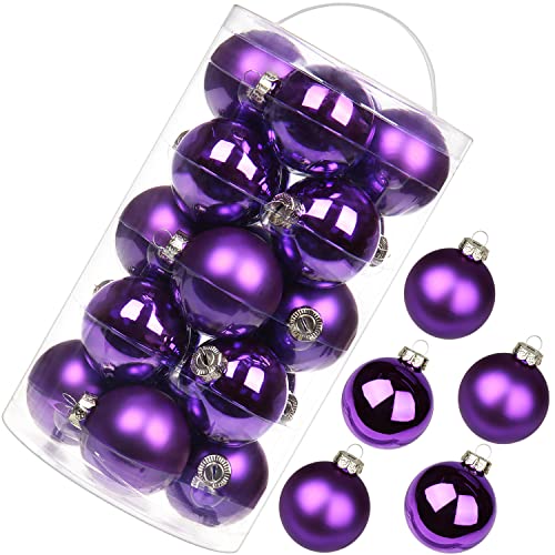 20 PCS Glass Christmas Ball Ornaments 2.36″ Small Christmas Tree Decorations Set Seamless Purple Christmas Ornaments Balls with Hanging Loop for Xmas Tree Holiday Party Wedding Decor