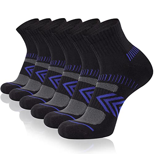 COOPLUS Men’s Cotton Athletic Ankle Socks Performance Cushioned Quarter Moisture Wicking Sock – 6 Pairs
