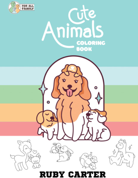32 Cute Animals Coloring Book For All Family With Sheep Cats Dogs Birds Rabbits Elephants And More 64 Pages 8.5 x 11 inches Printable
