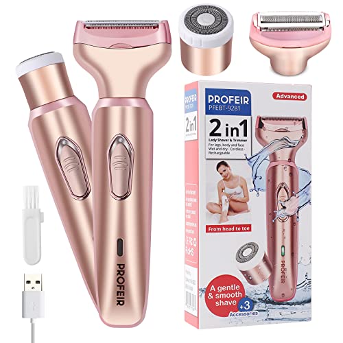 Electric Razors for Women, Electric Shaver for Women, Painless 2 in 1 Hair Trimmer for Face Eyebrow Mustache Beard Arm Leg Armpit Bikini, Cordless Portable Rechargeable Hair Clipper Wet & Dry