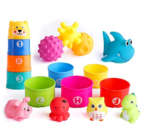 Cylord Bath Toys for Toddlers 1-3, Baby Water Pool Toys with Stacking Cups, for Infant Boy Girl Birthday Gifts 6-12 12-18 Months