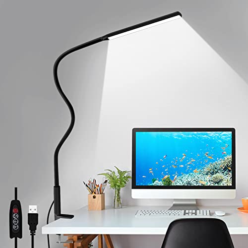 LED Desk Lamp, YOTUTUN Swing Arm Table Lamp with Clamp, Flexible Gooseneck Task Lamp, Eye-Caring Architect Desk Light, 3 Modes 10 Brightness Levels, Memory Function Desk Lamps for Home Office, 10W