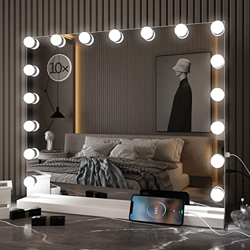ZL ZELing Vanity Mirror with Lights with 17 LED Lights , Makeup Mirror USB-Powered Dimmable Light with Touch Control, Frameless Dressing 3 Color Lights Mirror ,23.6 x 19.6 Inch