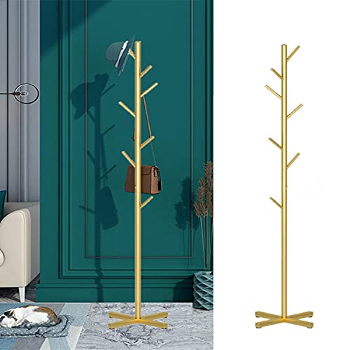 Metal coat rack bracket Gold satin steel finish Stable cross base with high-end hooks Metal tree hats and hangers Floor-standing standalone wall-mounted bedroom Easy to assemble