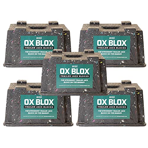 5 Pack – OX BLOX Trailer Jack Blocks | RV and Camper Blocks for Any Tongue Jack, Post, Foot, or stabilizer (Round or Square) | Helps Keep Trailer Stable on Gravel, Dirt Grass, and Other Surfaces