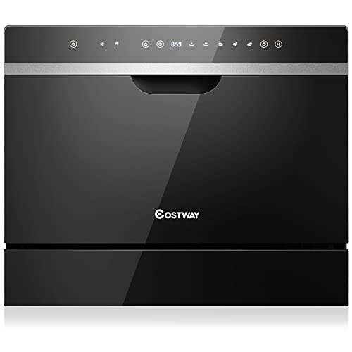 COSTWAY Countertop Dishwasher, 6 Place Settings Built-in Dishwasher with 72 H Preserve, Air Dry Function, LED Touch Control and 5 Washing Programs, Dish Washer for Small Apartments, Dorms, Boats, RVs