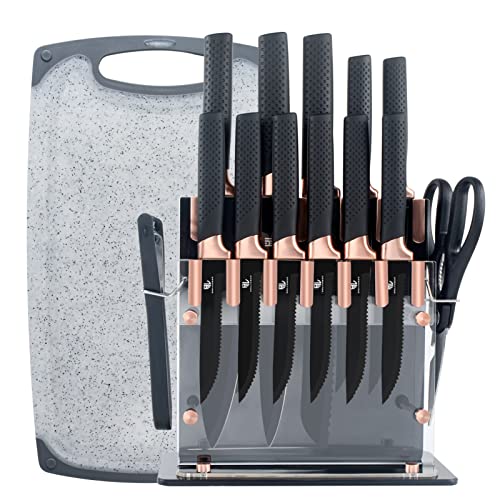 HL ZHUJIABAO Black Kitchen Knife Block Set with Cutting Board 15PCS Professional Sharp Chef Knife Set with Peeler & Scissor Cutlery Knives Set with Steak Knives as Gift