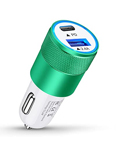 30W USB C Car Charger, Cell Phone Automobile Charger Rapid PD C Type Dual Port Cigarette Lighter Adapter Automotive Cig Slot Cargador Carro Ultra-Fast Charging for iPhone, iPad, Samsung, LG, Moto