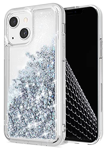 WORLDMOM Compatible with iPhone 13 Case,Clear Bling Flowing Liquid Floating Sparkle Colorful Glitter Waterfall TPU Protective Phone Case Compatible with iPhone 13 [6.1 Inch 2021], Silver