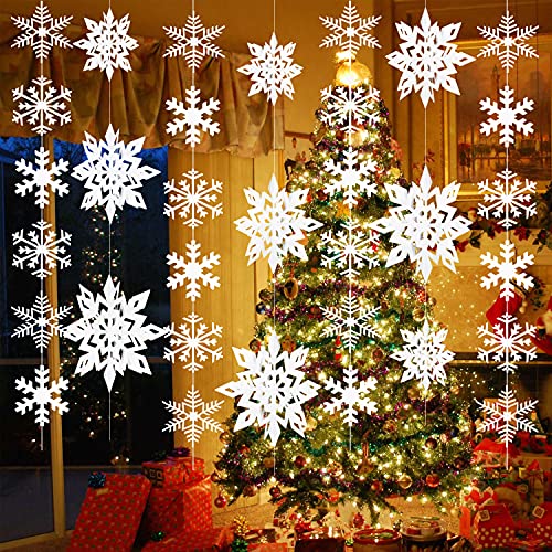 84 Pcs White Christmas Snowflakes Decorations 3D Glittery Paper Snowflake Hanging Ornaments Garland for Home Xmas Christmas Holiday Party Decor