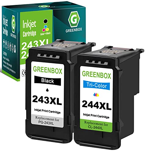 GREENBOX Remanufactured Ink Cartridges 243 244 Replacement for Canon PG-243XL CL-244XL PG-245XL CL-246XL High Yield for Canon PIXMA MX492 MX490 MG2920 MG2922 MG2420 MG2520 IP2820 (1 Black 1 Tri-Color)