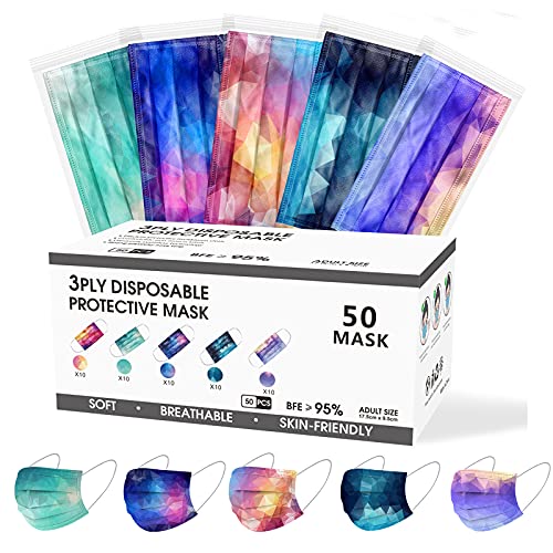 X-CHENG Disposable Face Mask Individually Wrapped – 50 Pcs Face Mask Non Woven Disposable 3 Ply Earloop for Men & Women