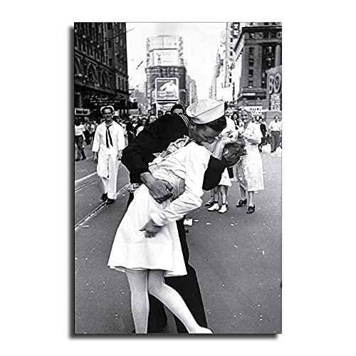 VJ Day in Iconic WWII Times Square Sailor Kissing Nurse Poster Canvas Wall Art Living Room Decor Aesthetic Posters Home Diner Bedroom Decorative Paintings 24x36inch(60x90cm)