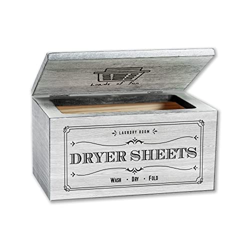 Dryer Sheet Holder for Laundry Room | Wooden Box Dryer Sheet Dispenser | Farmhouse Laundry Room Decor Accessories | Dryer Sheet Container with Lid | Laundry Room Organization Storage Container (Grayish White)| Laundry Softener Dispenser Sheets
