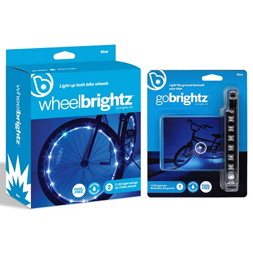 Brightz Bike Wheel Light and Frame Light Bar Bundle, Blue – WheelBrightz LED Bicycle Wheel Lights for Both Wheels with GoBrightz LED Frame Mounted Bar Light