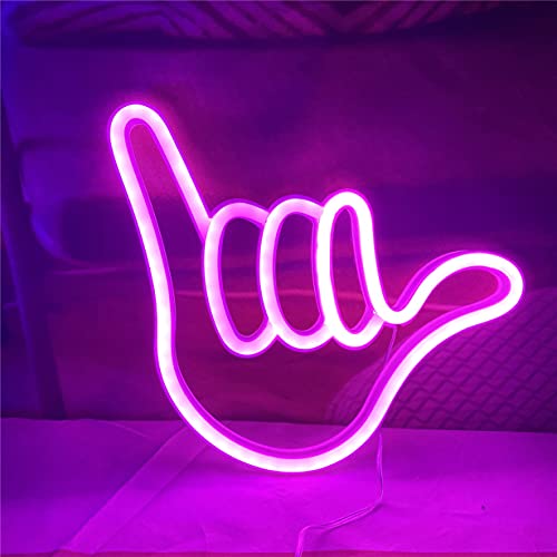 QiaoFei Hand Shape Finger Neon Sign Lights Hanging Decorative Neon Light USB or Battery Operated for Home Bedroom Bar Restaurant Christmas Birthday Party Gift LED Art Wall Decoration Light-Pink