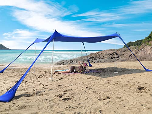 Sunhigo Beach Shade Canopy UPF50+ Family Beach Tent with 4 Aluminum Poles, Sand Shovel and Carry Bag, Portable Beach Sunshade Pop Up Sun Shelter for Beach,Fishing,Backyard and Picnics (10×10 Ft,Navy)