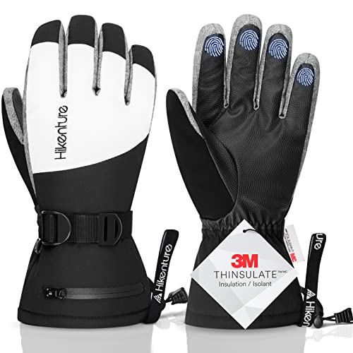 Hikenture Ski Gloves for Men Women-3M Thinsulate Snow Gloves Waterproof Insulated -Extreme Cold Weather Snowboard Gloves,Adult Winter Warm Touchscreen Snowmobile Gloves with Pockets(Grey S)