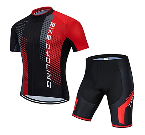 TELEYI Cycling Jersey Set Mens MTB Bike Shirt Short Sleeve Racing Quick Dry with 3 Pockets