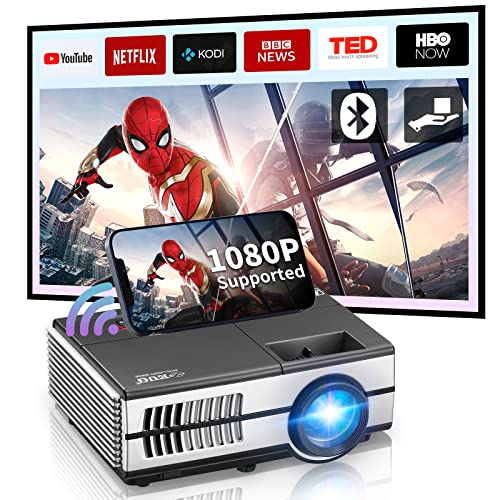 Mini Home Theater Projector with WiFi & Bluetooth, 2023 Upgrade Portable Video Gaming Projector for Outdoor Movies, Supports 1080P Smart Phone Mirroring by Wireless/HDMI/USB for Laptop TV Stick DVD PC