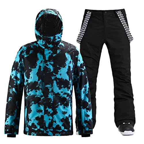 IMPHUT Men’s Winter Snow Coat Ski Suits Snowboard Jacket Pants Windproof Waterproof for Winter Sports Blue Black M