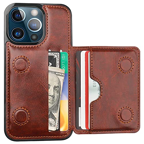 KIHUWEY Compatible with iPhone 13 Pro Wallet Case Credit Card Holder, Premium Leather Kickstand Durable Shockproof Protective Cover for iPhone 13 Pro 6.1 inch(Brown)