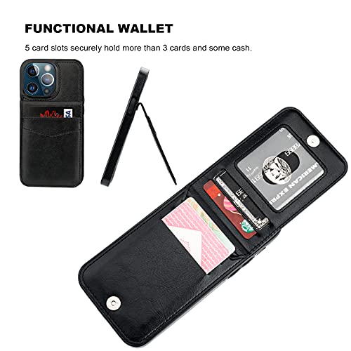 KIHUWEY Compatible with iPhone 13 Pro Case Wallet with Credit Card Holder, Premium Leather Magnetic Clasp Kickstand Heavy Duty Protective Cover for iPhone 13 Pro 6.1 inch(Black) | The Storepaperoomates Retail Market - Fast Affordable Shopping