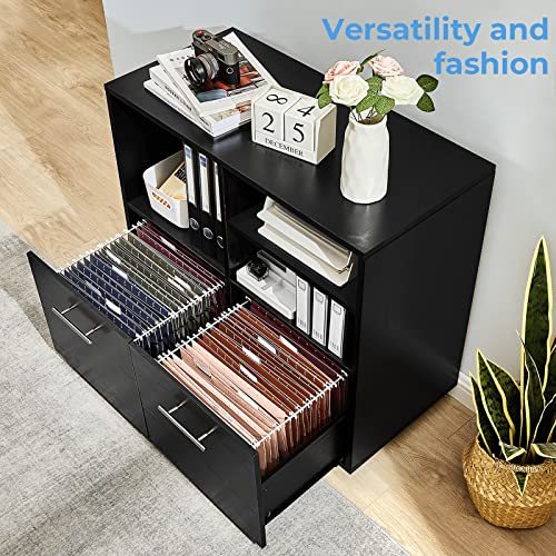 GreenForest Wooden File Cabinet, Mobile 2 Drawer File Cabinet on Wheels, Large Rolling Lateral Filing Cabinet, Printer Stand with Open Storage Shelves for Home Office, Black | The Storepaperoomates Retail Market - Fast Affordable Shopping