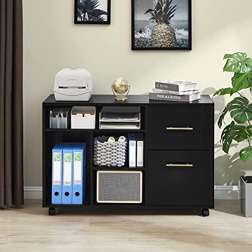 GreenForest File Cabinet with Drawer for Home Office Lateral Filing Cabinets Mobile Printer Stand with Open Storage Shelves, Black | The Storepaperoomates Retail Market - Fast Affordable Shopping