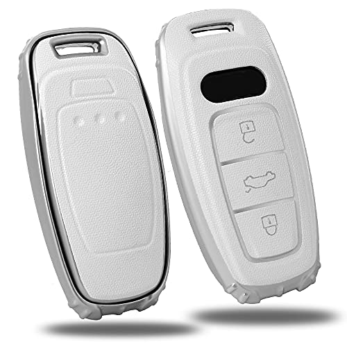 LUNQIN TPU Key Fob Cover Case for Audi A3 A6 A7 A8 E-Tron S3 S6 RS6 S7 RS7 Q7 SQ7 Q8 SQ8 Soft Full Protection Smart Key (White)