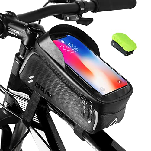 CbRSPORTS Bike Handlebar Bag Bike Phone Bag, Waterproof Bicycle Bag Bike Phone Mount Bag Top Tube Phone Pack Cycling Phone Pouch Accessories for Phone Below 6.5″