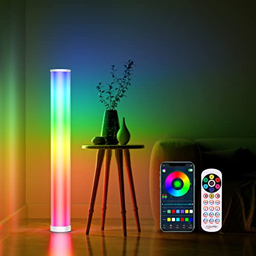 Streamlet Led Floor Lamp, RGBIC Color Changing Modern Corner Lamp with Music Sync for Living Room Bedroom, 41” Standing Lamp Mooding Lighting Night Light with APP Control