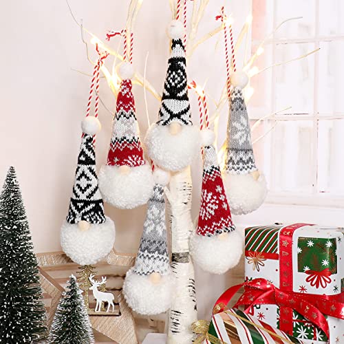 GMOEGEFT Christmas Gnomes Ornaments Set of 6 Christmas Tree Hanging Decor Plush Gnomes Nordic Tomte Scandinavian Elf Holiday Party Home Decorations